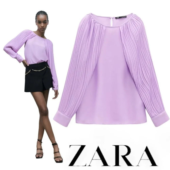 ZARA | Lilac | PLEATED CAPE SLEEVED BLOUSE - Picture 1 of 10